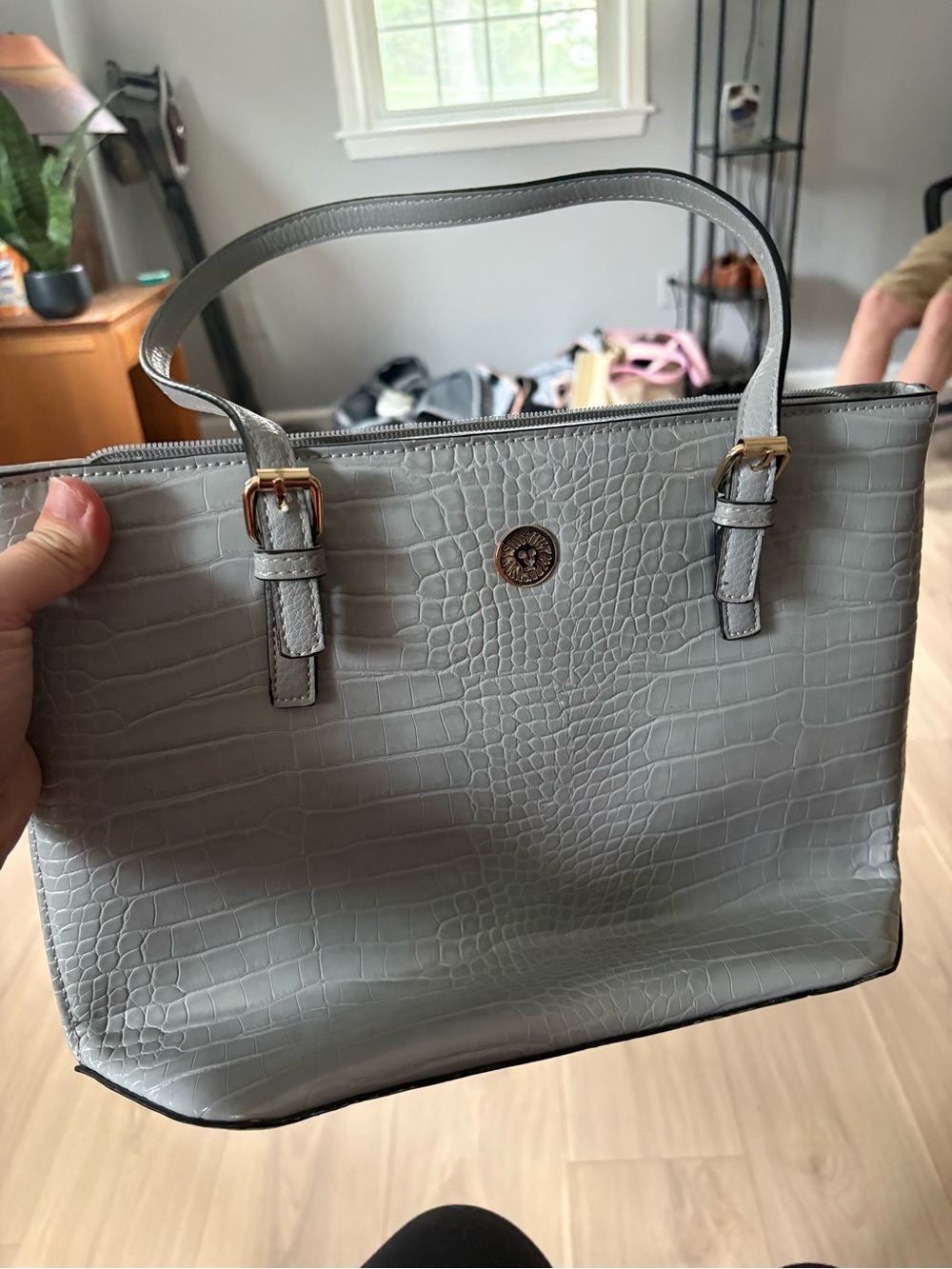 Anne Klein Croc-Embossed Tote in Light Gray